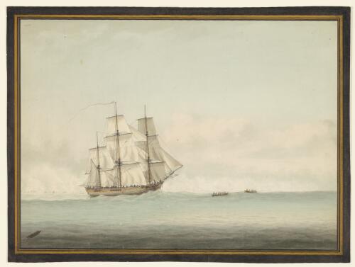 HMS Endeavour off the coast of New Holland [picture] / Atkins