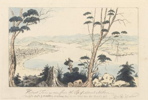 Hobart Town as seen from the top of Mount Nelson [picture] / design'd, etch'd & publish'd by Bn. Duterrau