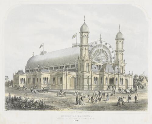 Exhibition building erected in Alfred Park, Sydney, N.S.W. [picture] / drawn and lithographed by S.T. Leigh & Co
