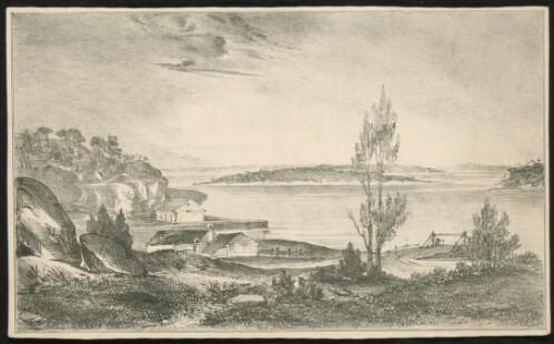 Sydney Harbour showing Garden Island, 1837 [picture] / [Robert Russell]