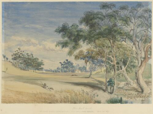 Mr Evans' higher sheep station with Stone Hut Creek [...] sec. 376 [picture] / [George French Angas]