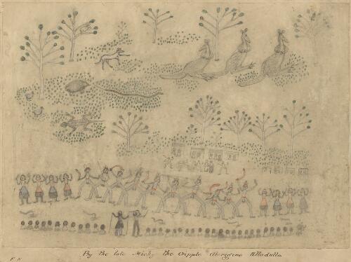 Corroboree with native animals in the distance near Ulladulla, New South Wales, approximately 1885 [picture] / [Micky]