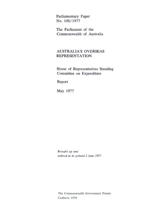 Australia's overseas representation : House of Representatives Standing Committee on Expenditure report