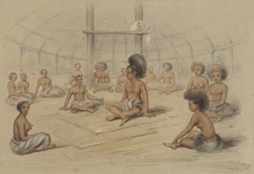 [Natives of Louisiade Archipelago inside a hut] [picture] / [Thomas Huxley]