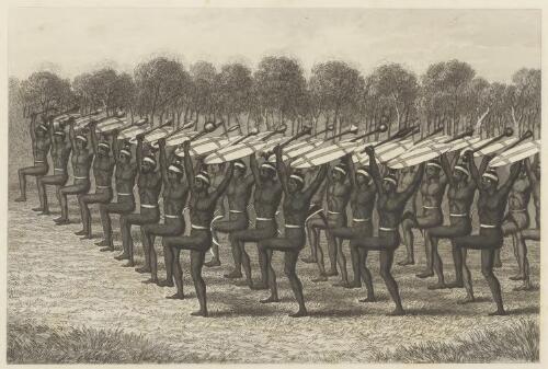 Dance of defiance of the Yarra-bandini tribe [picture] / [Clement Hodgkinson]