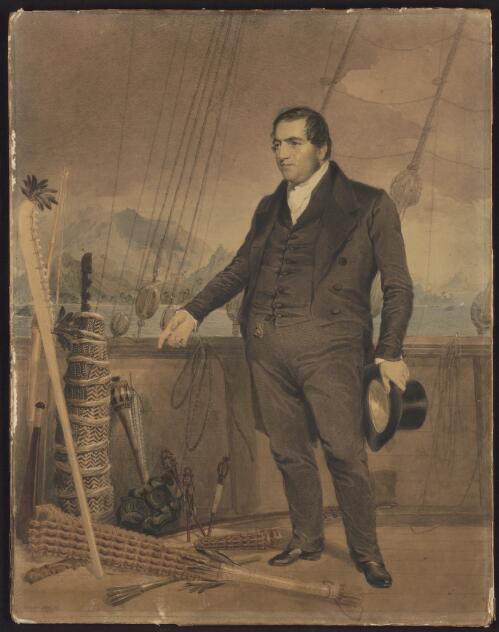 [The Rev. John Williams on board ship with native implements, in the South Sea Islands] [picture] / Henry Anelay