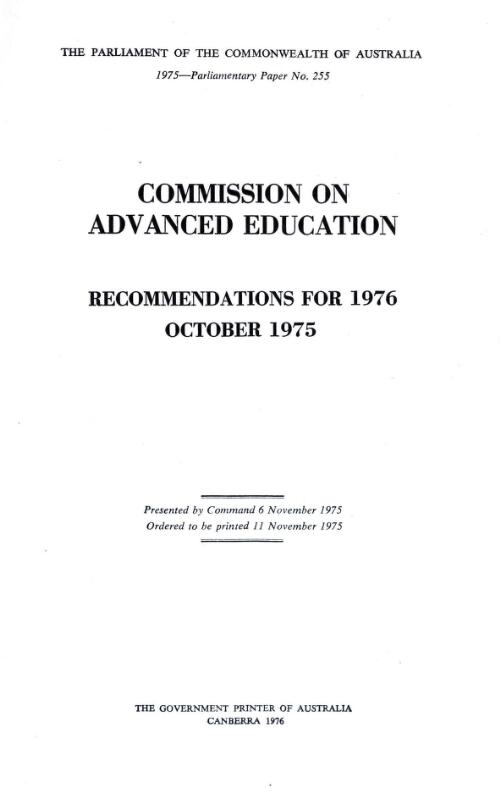 Recommendations for 1976 / Commission on Advanced Education