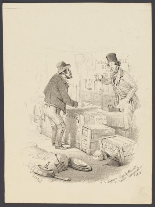 Gold buyer, Eagle Hawk, the market price discussed, 1852 [picture] / S.T.G.'54