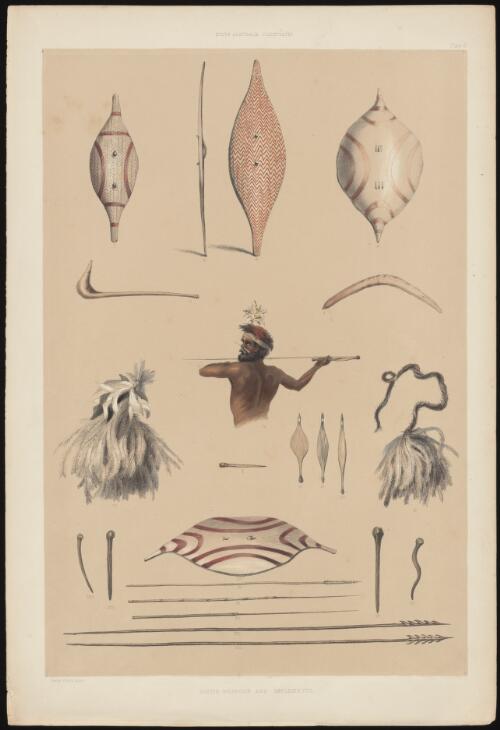 Aboriginal Australian weapons and implements, 1846 [picture] / [J.W. Giles]; George French Angas