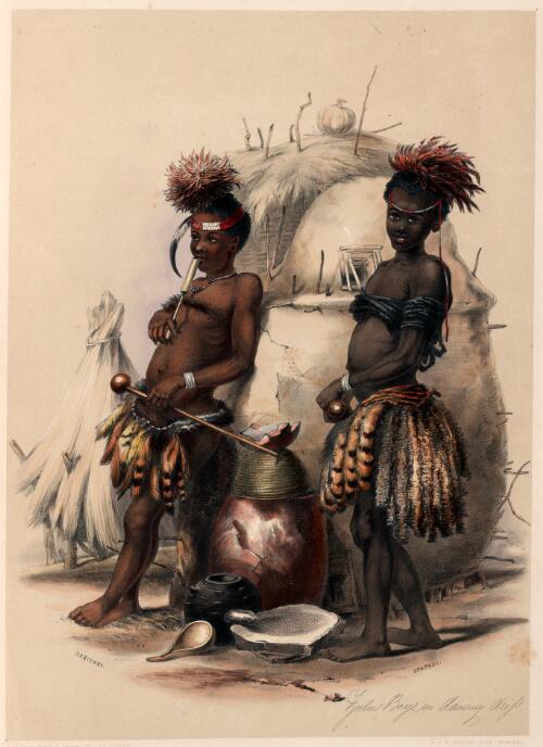 Dabiyaki, Upapazi, Zulu boys in dancing dress [picture] / George French Angas del. et lithog