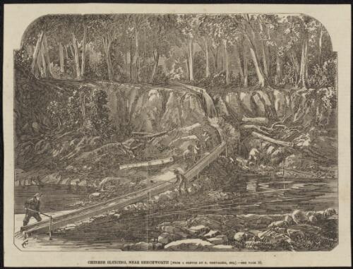 Chinese sluicing, near Beechworth, Victoria, 1867 [picture] / drawn by Nicholas Chevalier; Frederick Grosse