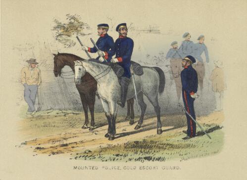 Mounted police, gold escort guard [picture] / sketched on the spot [by S.T. Gill]