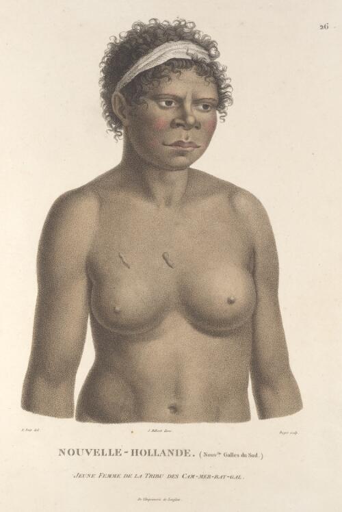 Nouvelle-Hollande, Nouvlle. Galles du Sud, jeune femme de la tribu des Cam-mer-ray-gal [picture] / N. Petit del.; B. Roger sculp.; J. Milbert direx