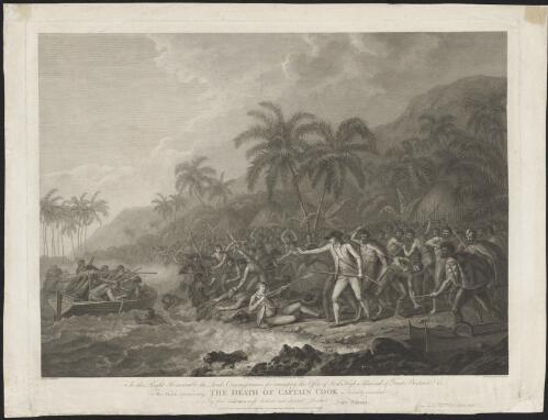 The death of Captain Cook [picture] / drawn by J.Webber; the figures engraved by F. Bartolozzi, engraver to His Majesty; the landscape by W. Byrne