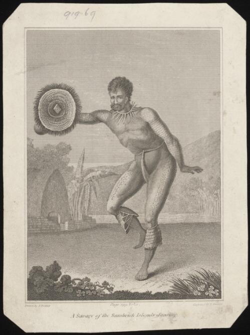 A savage of the Sandwich Islands dancing [picture] / engraved by F. Deeves; drawn by J. Webber