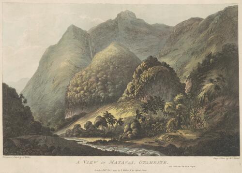 A view in Matavai, Otaheite [picture] / drawn & etch'd by J. Webber; aqua tinta by M.C. Prestel