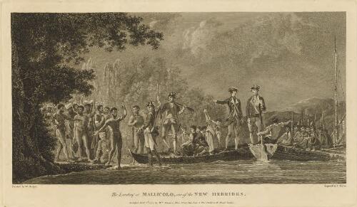 The landing at Mallicolo, one of the New Hebrides [picture] / painted by William Hodges; engraved by James Basire