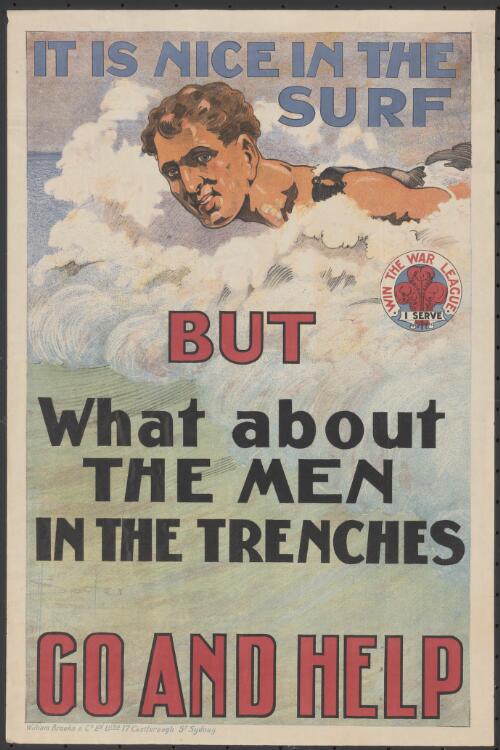 It is nice in the surf but what about the men in the trenches : go and help [picture] / Artist: David H. Souter