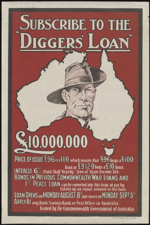 Subscribe to the "Diggers' Loan" £10,000,000 : ... loan opens on Monday, August 8th and closes on Monday September 5th / issued by the Commonwealth Government of Australia