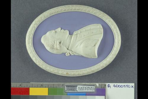 Plaque of Captain James Cook [realia] / manufactured by Josiah Wedgwood and Sons Limited