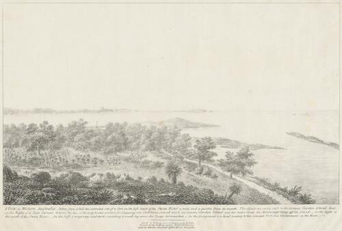 A view in Western Australia taken from a hill, the intended site of a fort, on the left bank of the Swan River ... [picture] / copied by B. King from a drawing by R. Dale