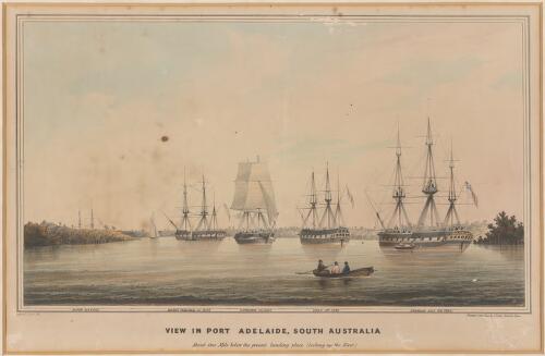 View in Port Adelaide, South Australia, about one mile below the present landing place, looking up the river [picture] / Colonel Light del