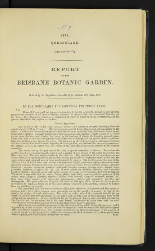 Report on the Brisbane Botanic Garden