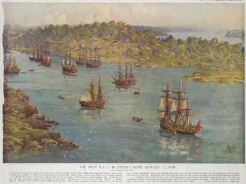 The First Fleet in Sydney Cove, January 27, 1788 [picture] / John Allcot, 1937