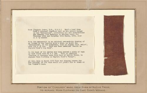 [Piece of 'corduroy' made from the bark of native trees to replace clothing on Capt. Cook's second voyage] [realia]