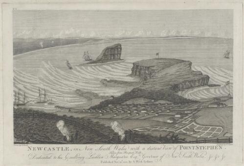 Newcastle in New South Wales with a distant view of Point Stephen, taken from Prospect Hill [picture] / drawn by I.R. Brown; engraved by W. Presston