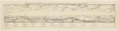 Panorama of Sydney, N.S.W., in the year 1829 as painted by Robert Burford and exhibited in Leicester Square, London [picture] / from the original in the possession of Mr J. Feldheim
