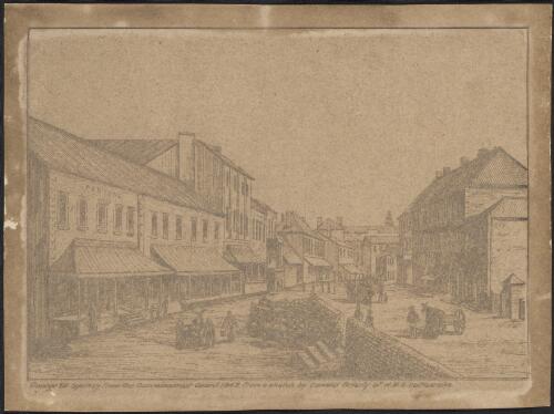 George St., Sydney, from the Commissariat Guard, 1842 [picture] / from a sketch by Oswald Brierly of H.M.S. Rattlesnake