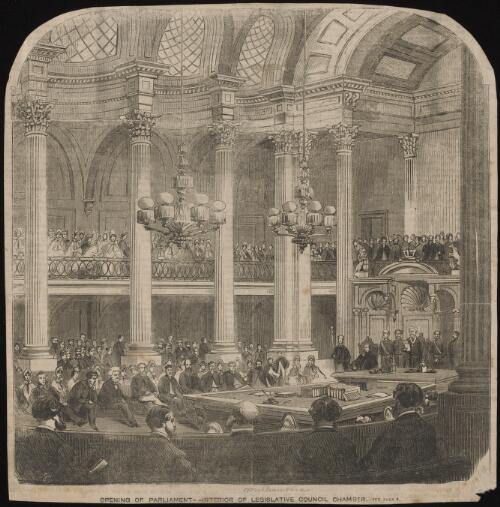 [Opening of Parliament, interior of Legislative Chamber, Melbourne, 1864] [picture] / S.C