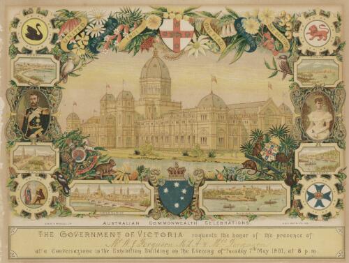 [Australian Commonwealth celebrations; an invitation to a conversazione in the Exhibition Building, 7 May, 1901] [picture] / G.B.H. Austin iny [sic] del