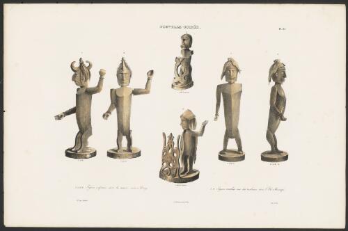 Figures renfermees dans la maison sacree a Dorey; Figures couchees sur les tombeaux dans l'Ile Masmapi, Nouvelle Guinee [picture] / de Sainson pinx. et lith