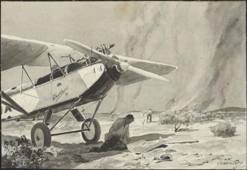 [Anderson and Hitchcock with the aircraft Kookaburra grounded at Wave Hill] [picture] / Frank Dunne