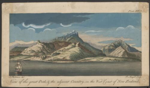 View of the great peak & the adjacent country on the west coast of New Zealand [picture] / S. Parkinson del.; P. Mazell sculp