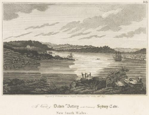 A view of Dawes Battery at the entrance of Sydney Cove, New South Wales [picture] / W. Preston sculp. from an original drawing by Captn. Wallis