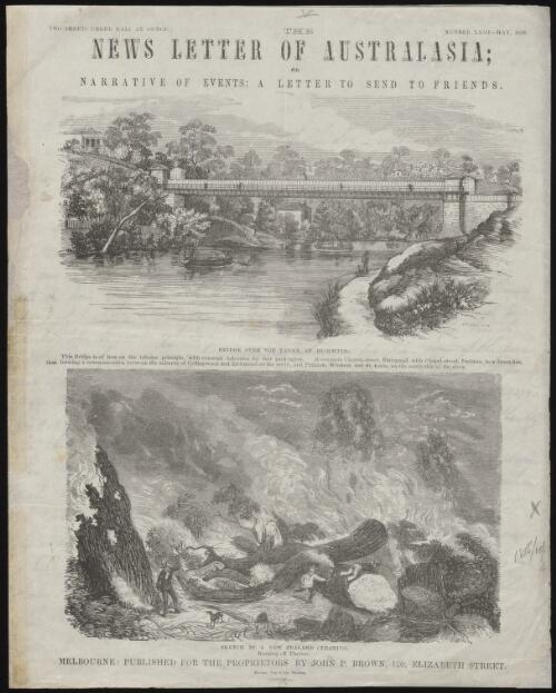 Bridge over the Yarra at Richmond. Sketch in a New Zealand clearing, burning off timber / Strutt; F. Grosse [picture]