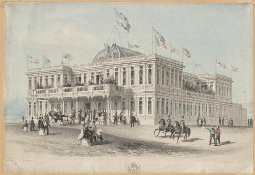 [The Great Exhibition Hall, Melbourne] [picture] / drawn on stone by Edmd. Thomas from a daguerreotype by [...?]