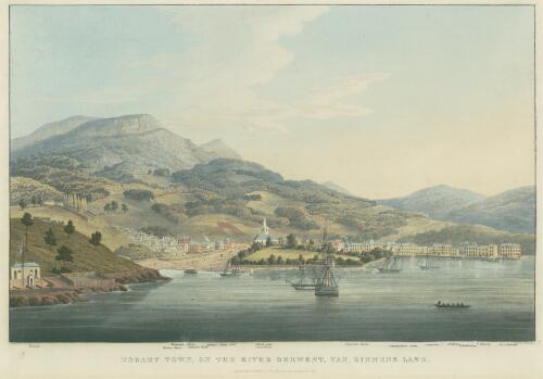 Hobart Town on the River Derwent, Van Diemen's Land [picture] / painted by W.J. Huggins, Marine Painter to His Majesty; engraved by E. Duncan