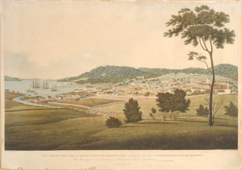 South west view of Hobart Town, Van Diemans [sic] Land [picture] / G.W. Evans delt.; engraved by R. Havell & Son