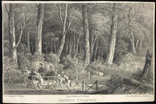 Convict tramway [picture] / on stone by W.L. Walton from a sketch by Col. Mundy