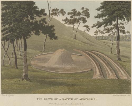 The grave of a native of Australia [picture] / drawn by G.H. [i.e. G.W.] Evans; engraved by R. Havell & Son