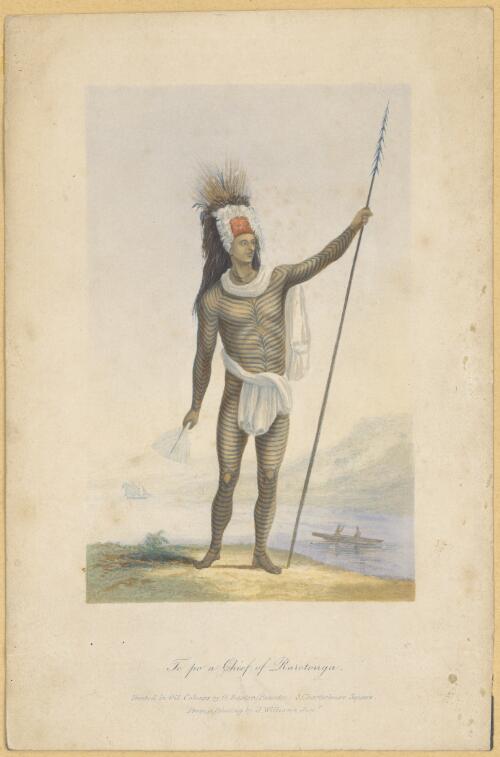 Te Po, a chief of Rarotonga [picture] / printed in oil colours by G. Baxter from a painting by J. Williams junr