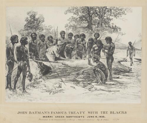 John Batman's famous treaty with the blacks, Merri Creek, Northcote, June 6, 1835 [picture] / G.R. Ashton