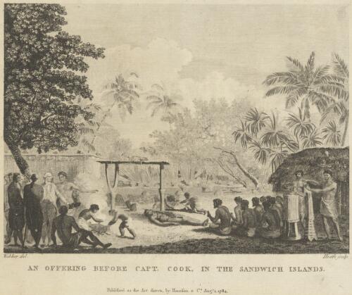 An offering before Capt. Cook in the Sandwich Islands [picture] / Webber del.; Heath sculp