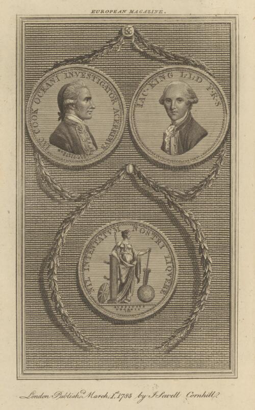 [Reproduction of obverse and reverse of the Royal Society James Cook commemorative medal, and portrait of James King] [picture]