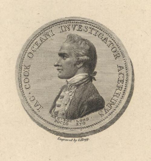 [Reproduction of the obverse of the Royal Society's medal commemorating Captain Cook] [picture] / engraved by I. Hogg