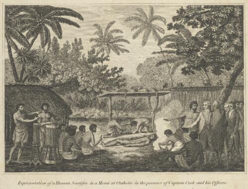 Representation of a human sacrifice in a morai at Otaheite in the presence of Captain Cook and his officers [picture]